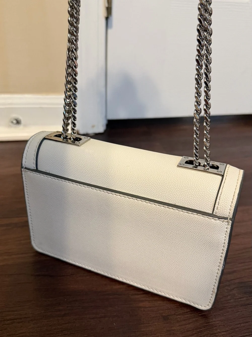 Karl Lagerfeld White Textured Chain-Handle Crossbody Bag